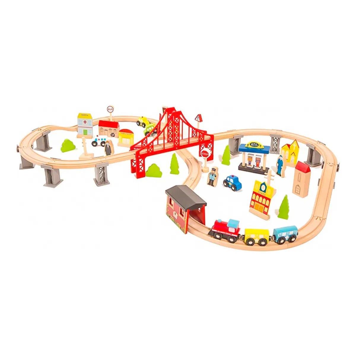 GENERICO - Juego Didáctico Pista de Autos y Tren de Madera 70 Piezas