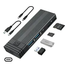 GENERICO - Cofre para SSD M.2 NVMe y SATA con USB-C 10Gbps y Hub USB