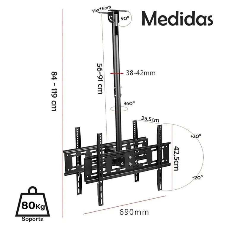 GENERICO Soporte de techo doble para TV 42 a 80 pulgadas