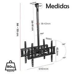 GENERICO - Soporte de techo doble para TV 42 a 80 pulgadas