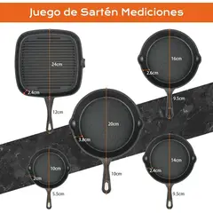 GENERICO - Juego de 5 sartenes de hierro fundido