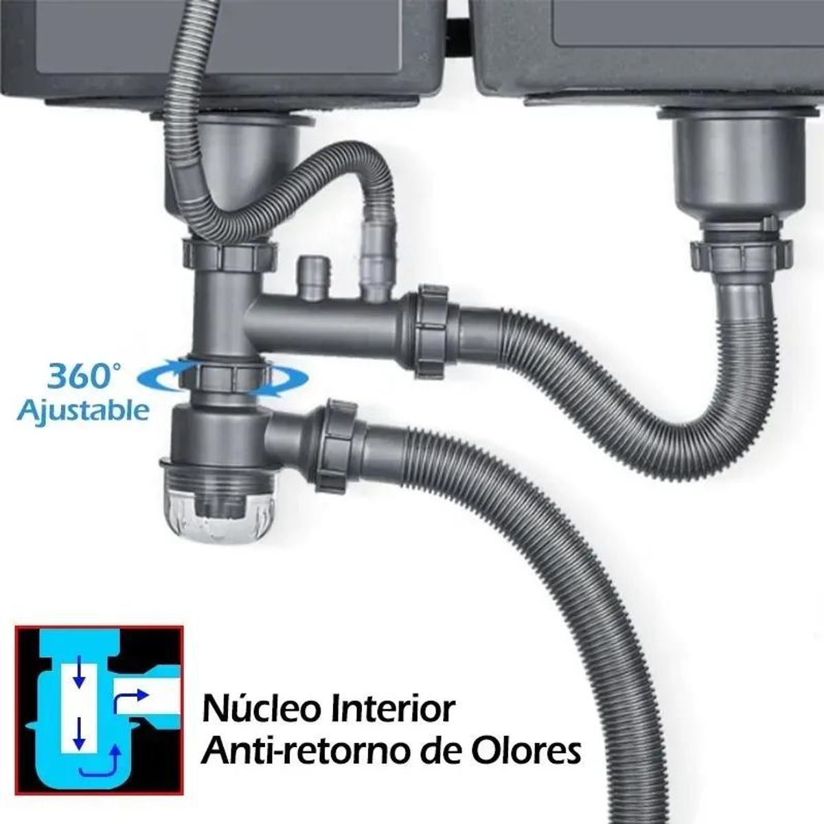 GENERICO - Tubo Flexible Doble para Desagüe de Fregadero y Baño