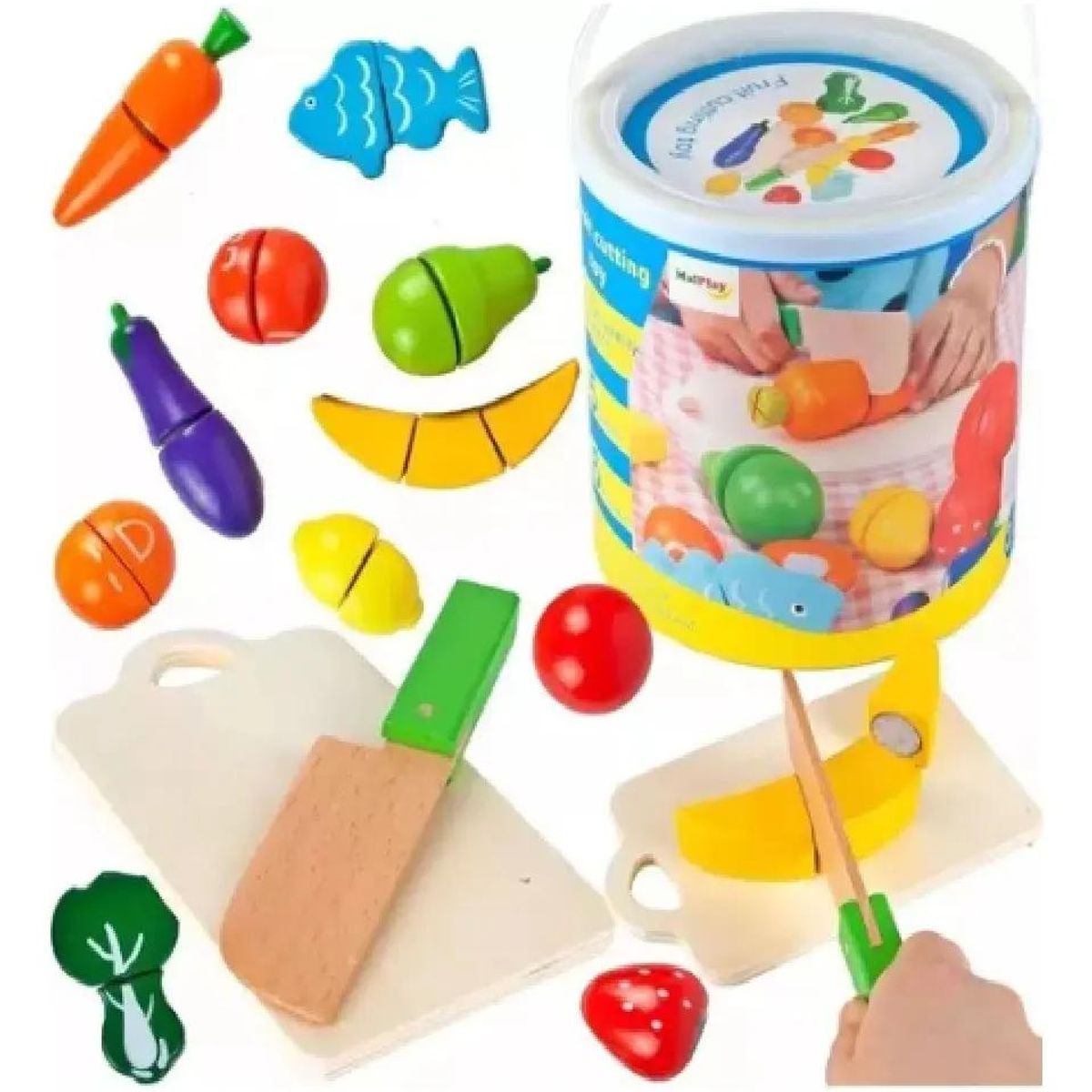 GENERICO - Balde de madera para frutas y verduras juguete Montessori