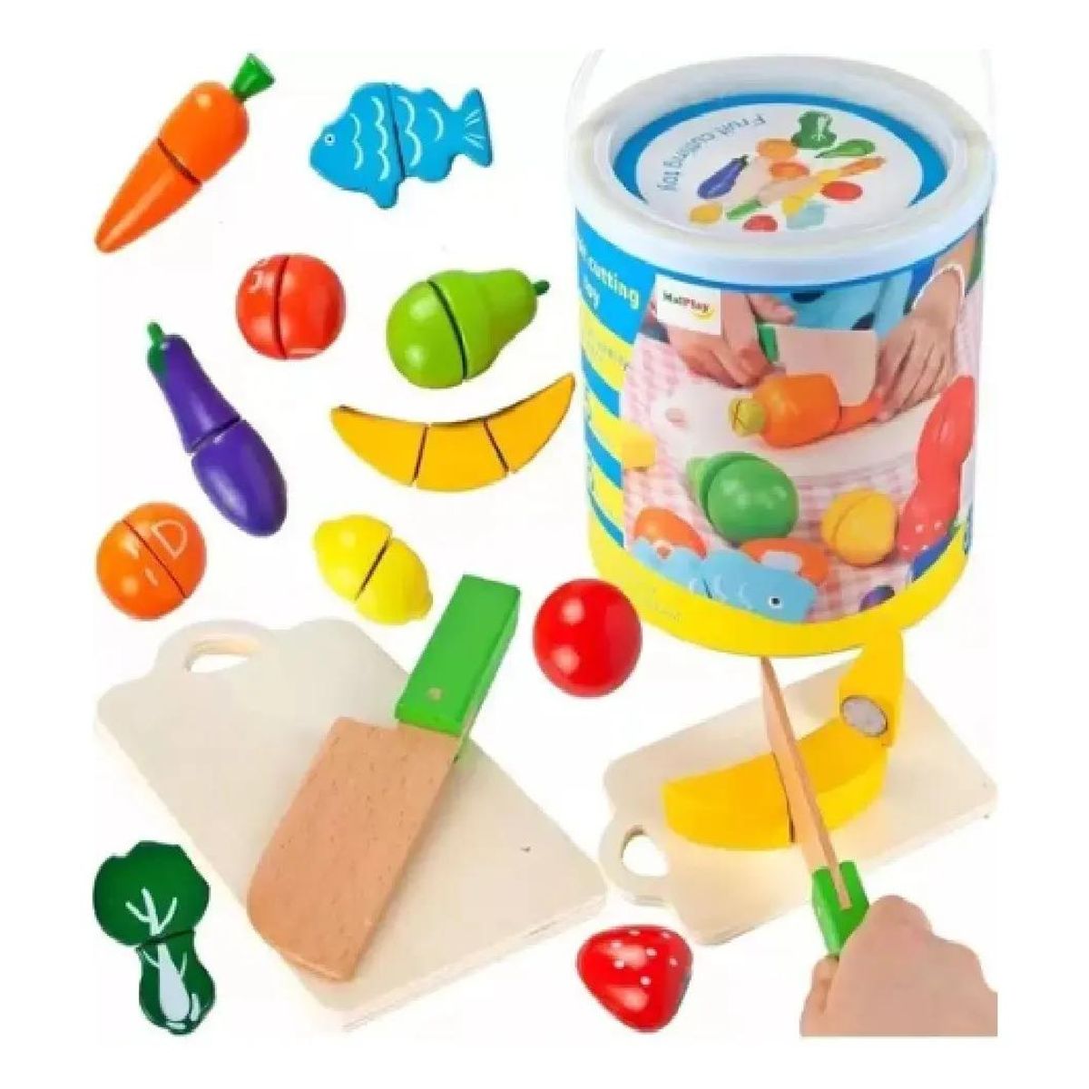 GENERICO - Balde de madera para frutas y verduras juguete Montessori