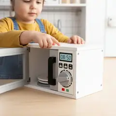 GENERICO - Microondas de madera infantil con accesorios de cocina