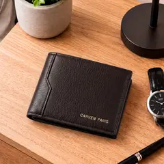 CARVEN - Billetera hombre Dante café con monedero oscuro Paris