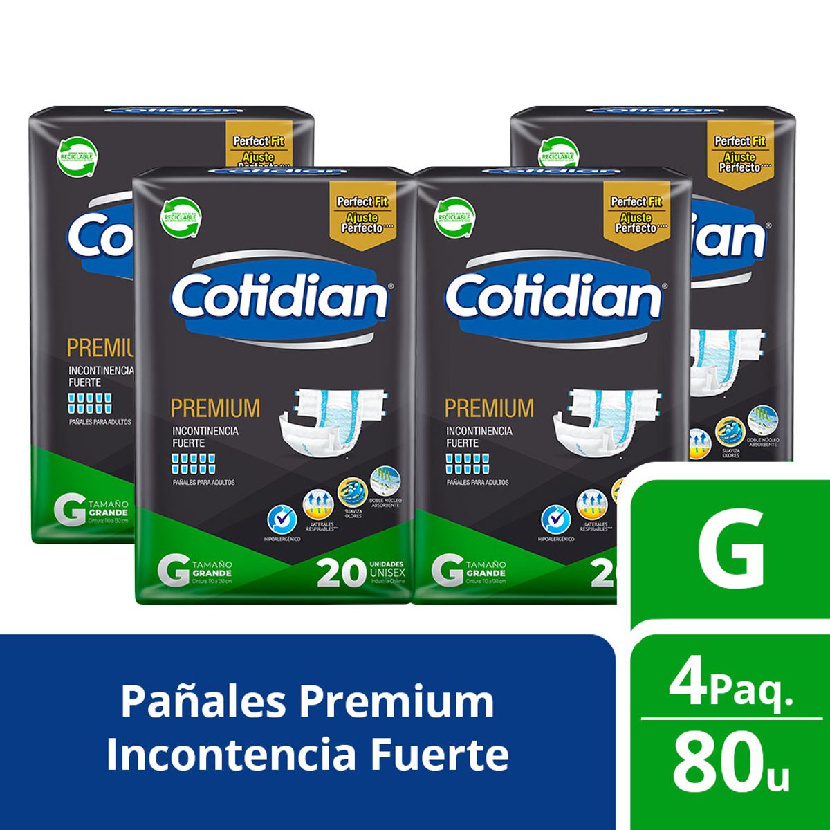 COTIDIAN - Pack 4 Pañales Adulto Cotidian Premium 20 Un Talla G