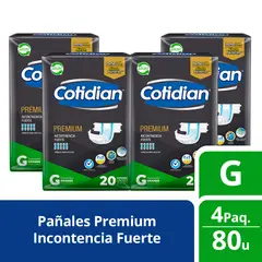 COTIDIAN - Pack 4 Pañales Adulto Premium 20 Un Talla G