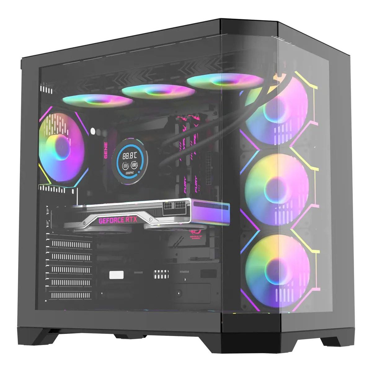 GENERICO - Gabinete Mid Tower FT418 Pro Negro con Triple Vidrio