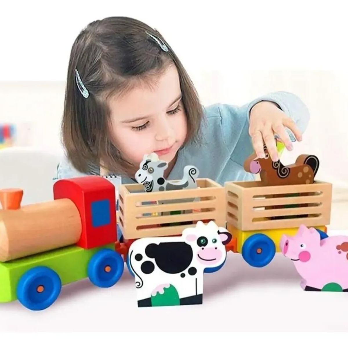 GENERICO - Tren de madera didáctico con animales de granja