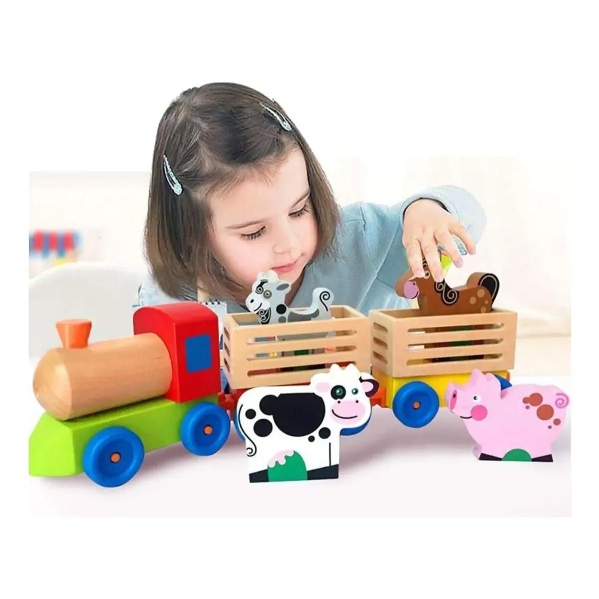 GENERICO - Tren de madera didáctico con animales de granja