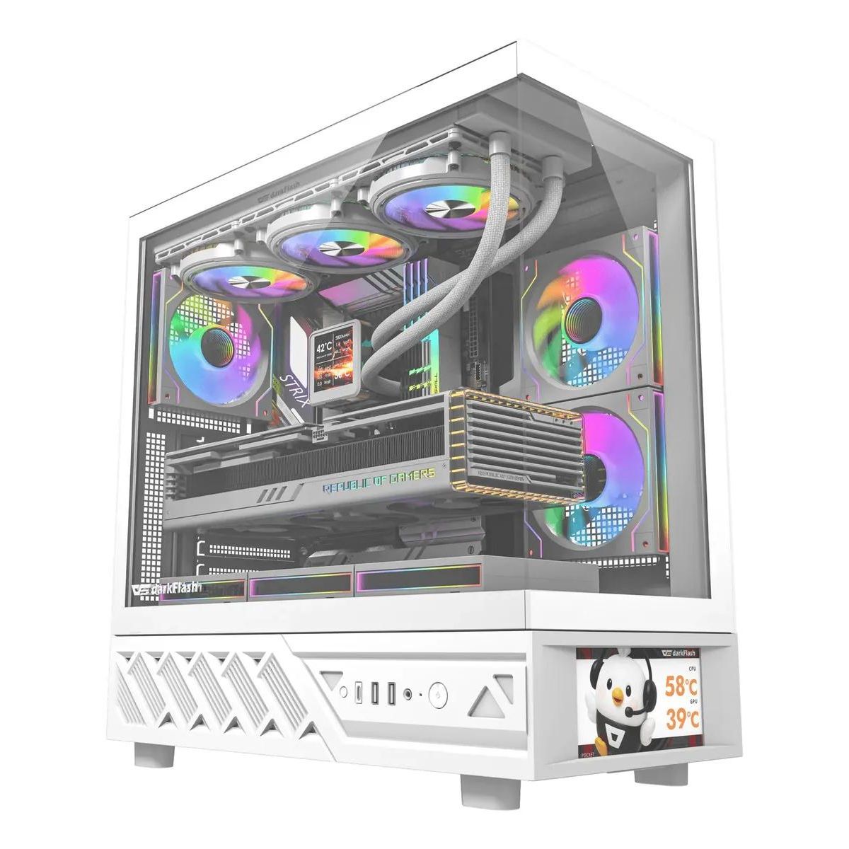 GENERICO - Gabinete ATX con pantalla IPS integrada y 6 ventiladores