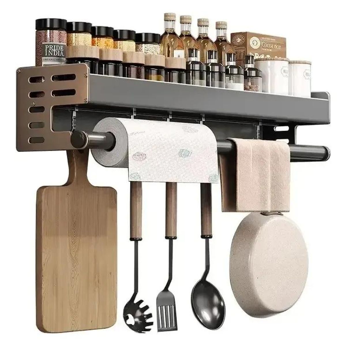 GENERICO - Organizador de Cocina Pared 3 en 1 Especiero y Toallero