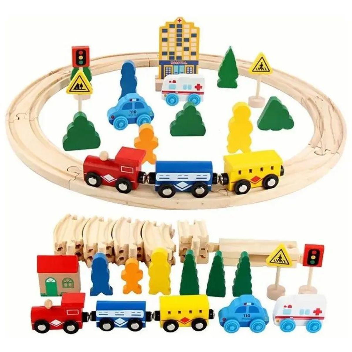 GENERICO - Pista de autos y tren de madera didáctica para niños