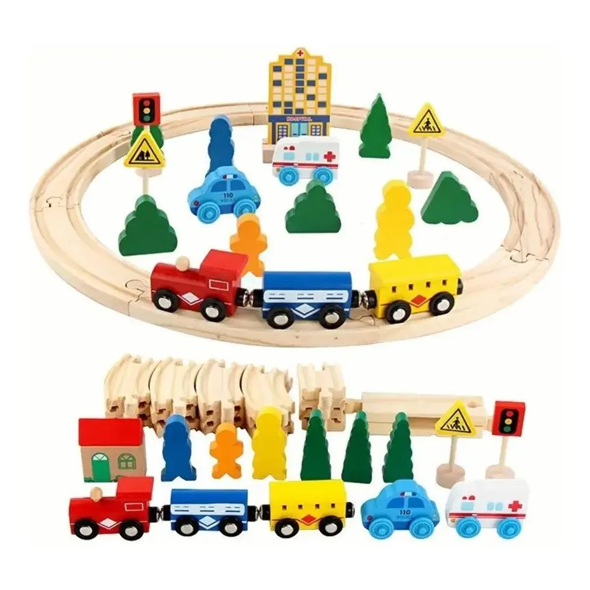 GENERICO - Pista de autos y tren de madera didáctica para niños