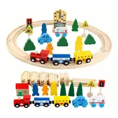 GENERICO - Pista de autos y tren de madera didáctica para niños