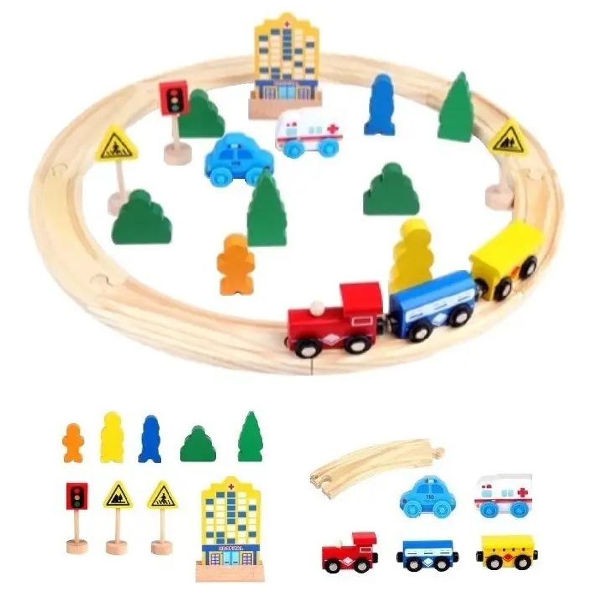 GENERICO - Pista de autos y tren de madera didáctica para niños
