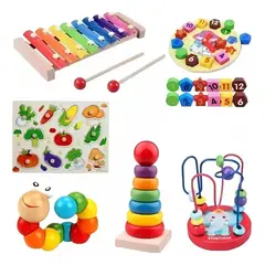 GENERICO - Pack 6 Juguetes Didácticos de Madera Montessori para Niñ