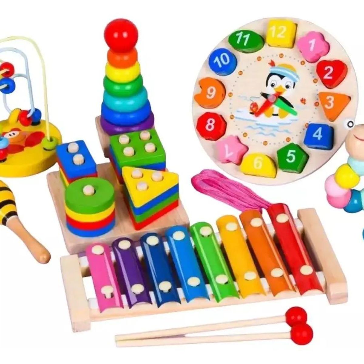 GENERICO - Pack 6 Juguetes Didácticos de Madera para Niños