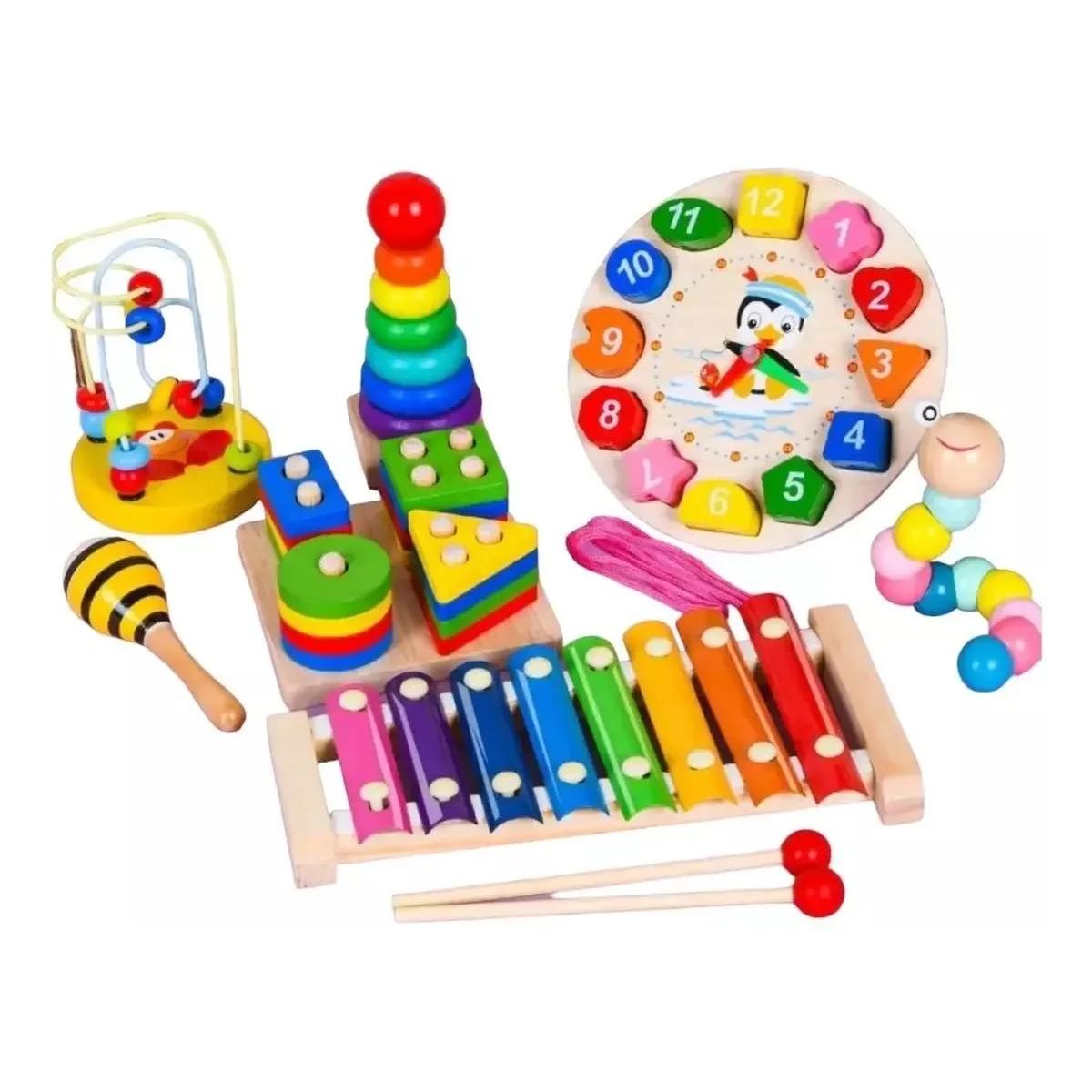 GENERICO - Pack 6 Juguetes Didácticos de Madera para Niños
