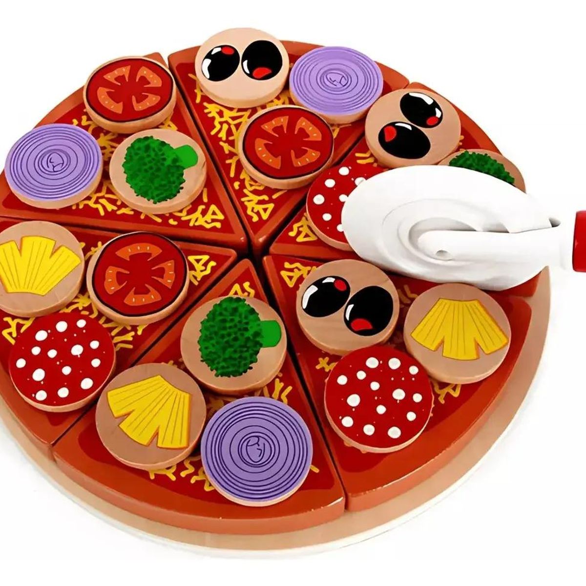 GENERICO - Juego Infantil Pizza de Madera con Ingredientes