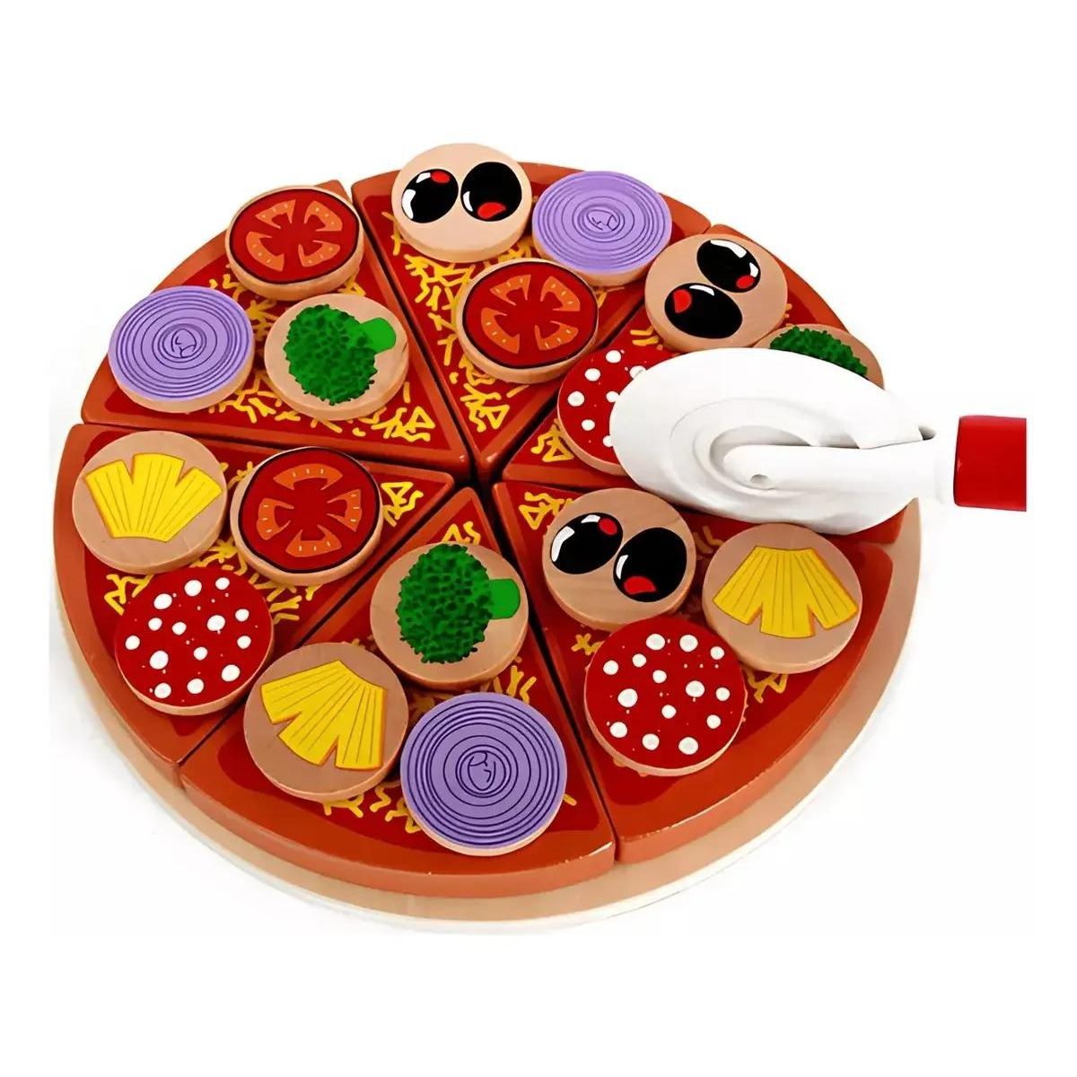 GENERICO - Juego Infantil Pizza de Madera con Ingredientes
