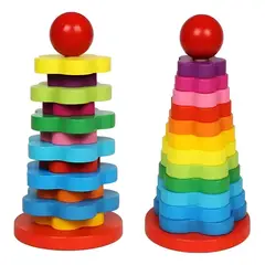 GENERICO - Torre Apilable de Madera con Colores Arcoíris para Niños