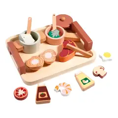 GENERICO - Set Mini Cocina de Juguete con Alimentos de Madera