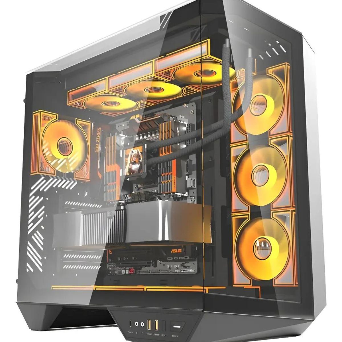 GENERICO - Gabinete ATX Darkflash Dy470 con 4 Fans ARGB y Vista 330