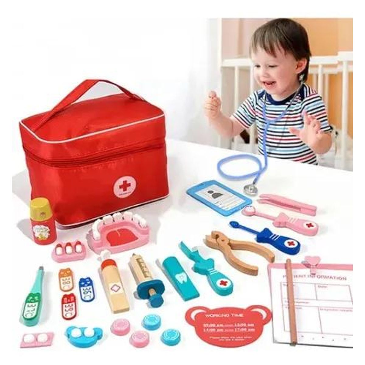 GENERICO - Set de Juego de Roles Doctor y Dentista en Madera para Ni