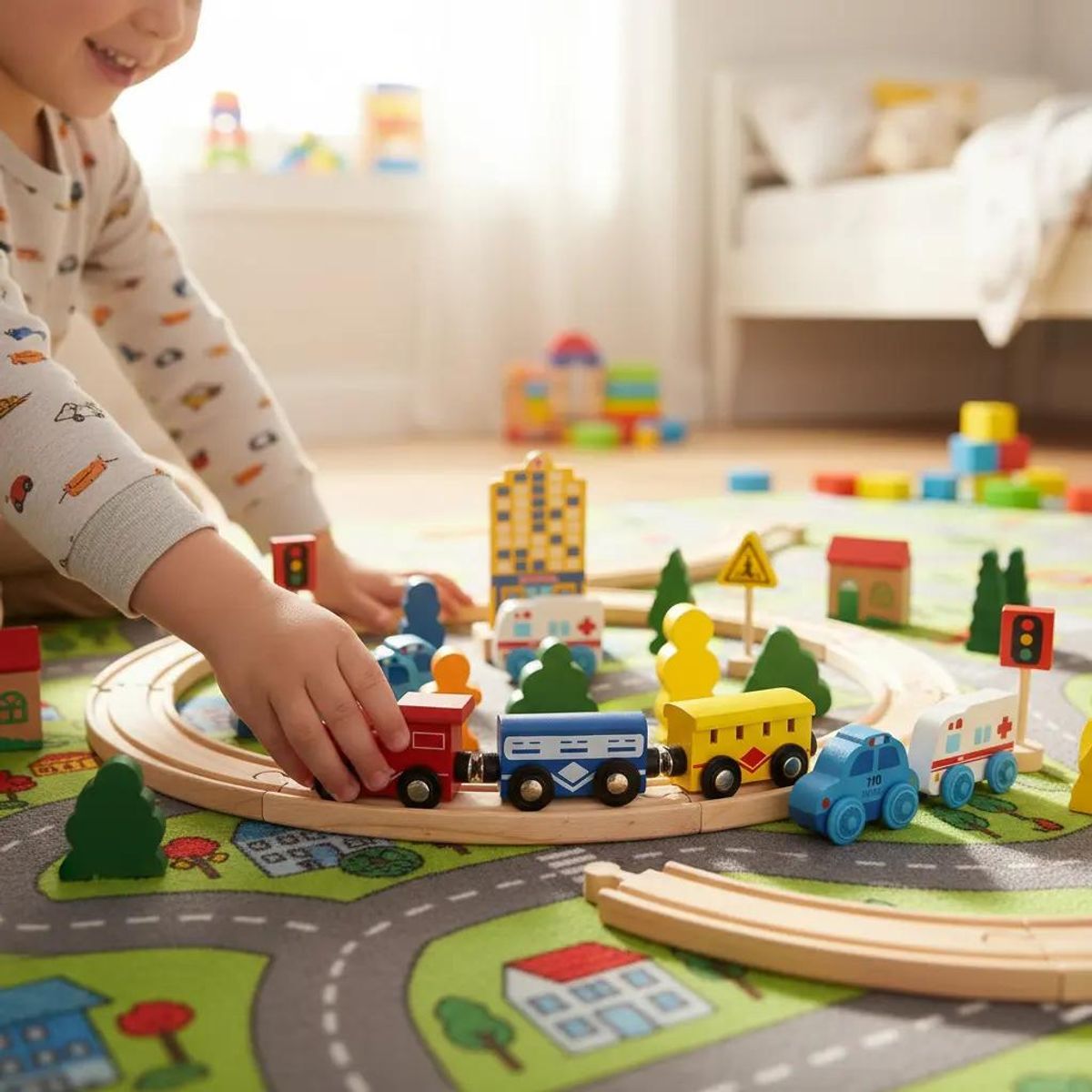 GENERICO - Juego Didáctico Pista de Autos y Tren de Madera
