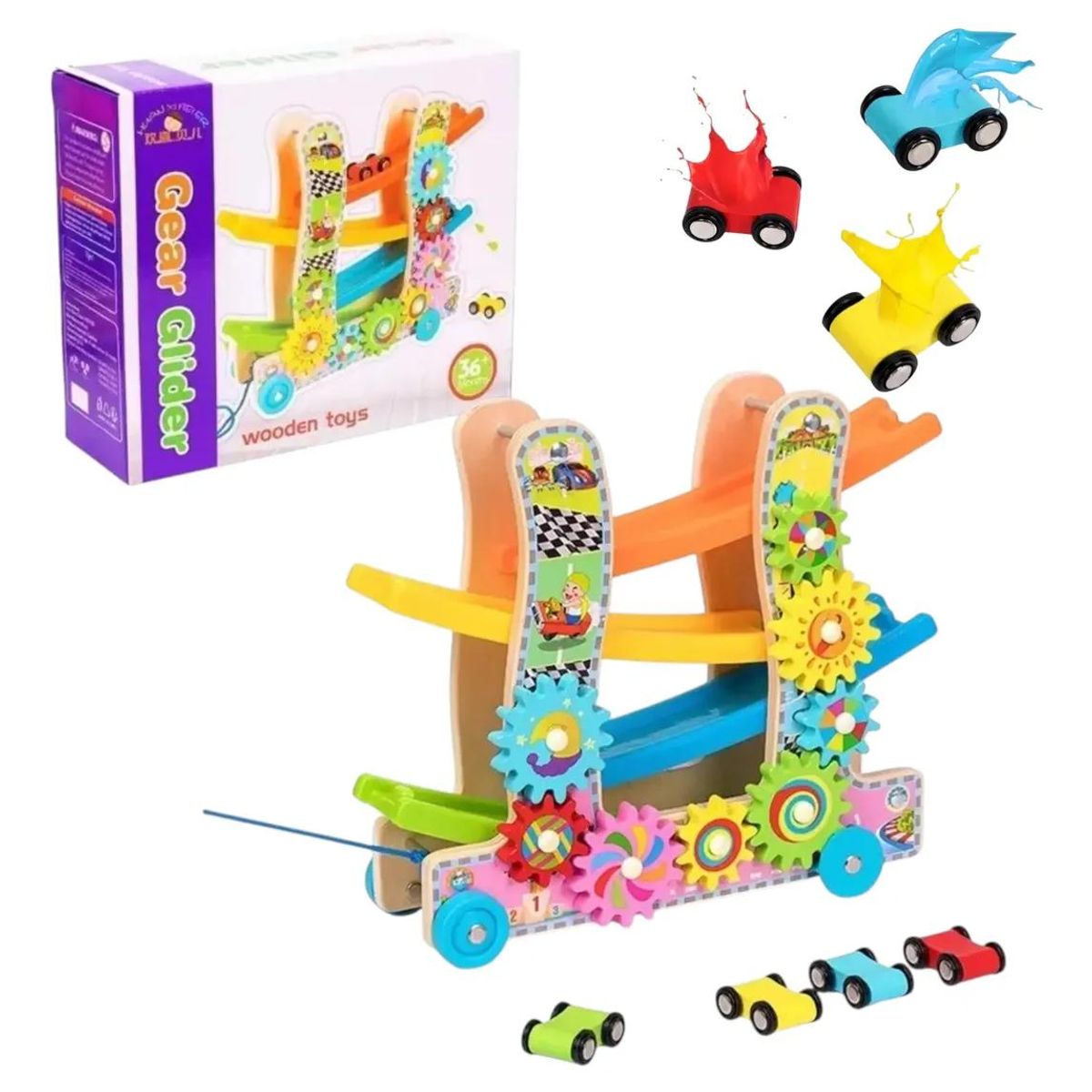 GENERICO - Rampa de Madera Didáctica con 4 Autos para Niños