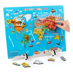 GENERICO - Mapa Mundial Didáctico Magnético de Madera en Inglés