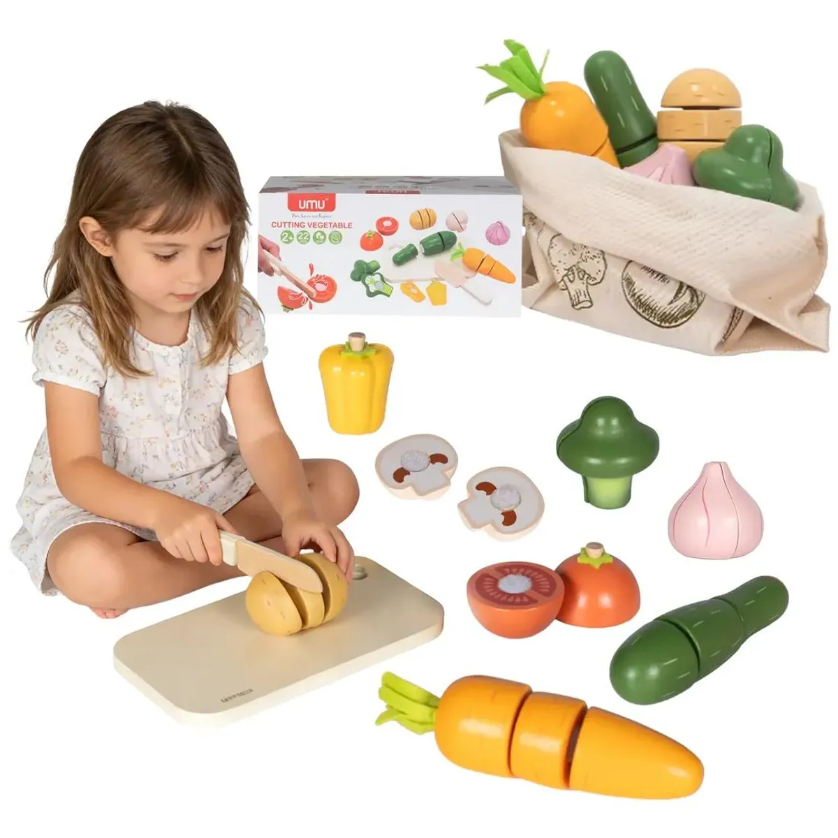 GENERICO - Set Cocina Infantil con Frutas y Verduras de Madera