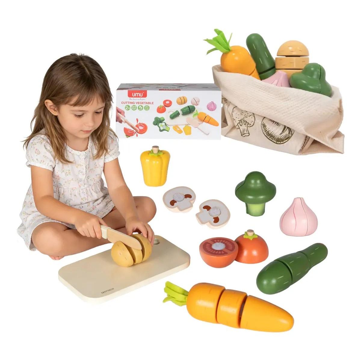 GENERICO - Set Cocina Infantil con Frutas y Verduras de Madera