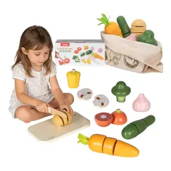 GENERICO - Set Cocina Infantil con Frutas y Verduras de Madera