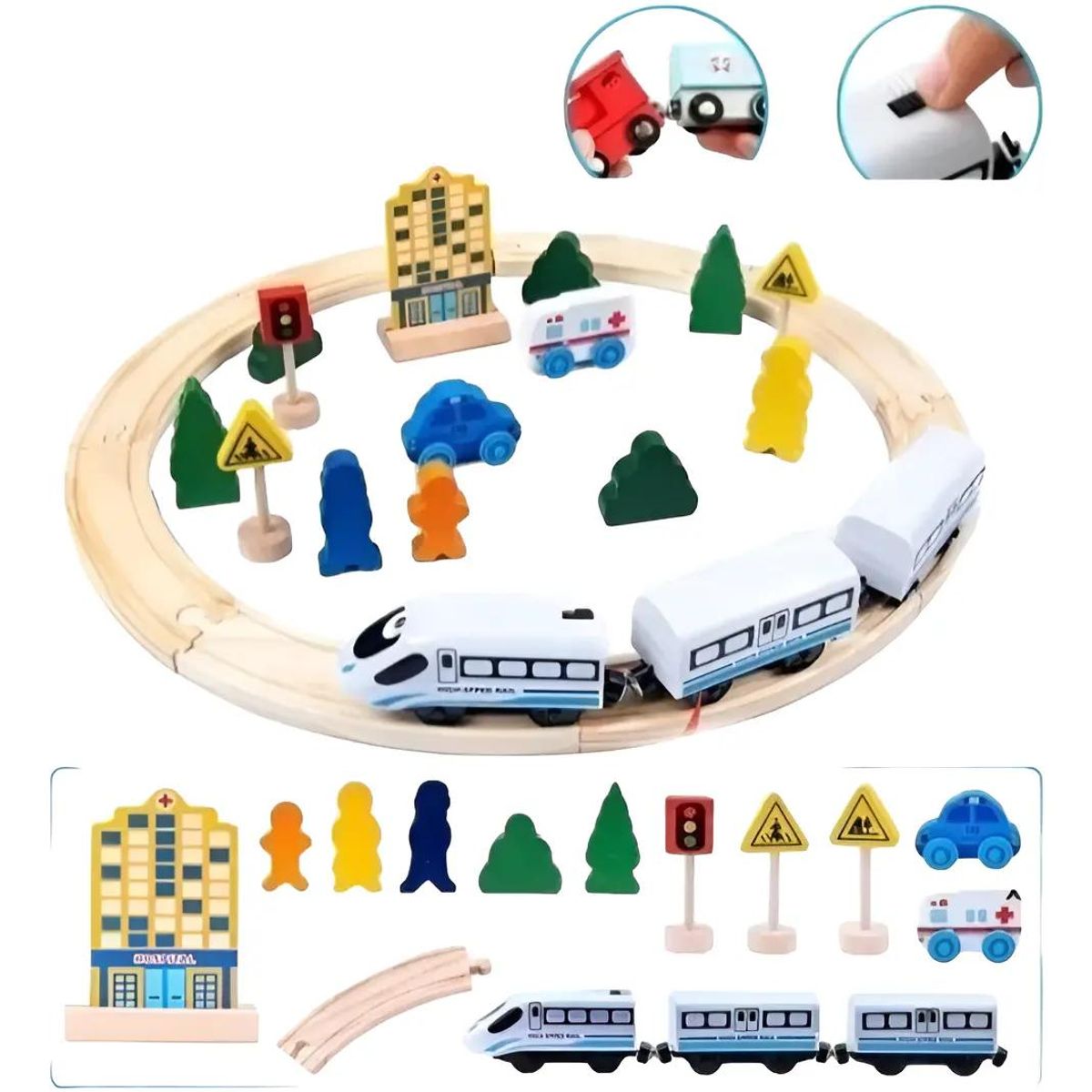 GENERICO - Tren de madera a pilas con pista y autos