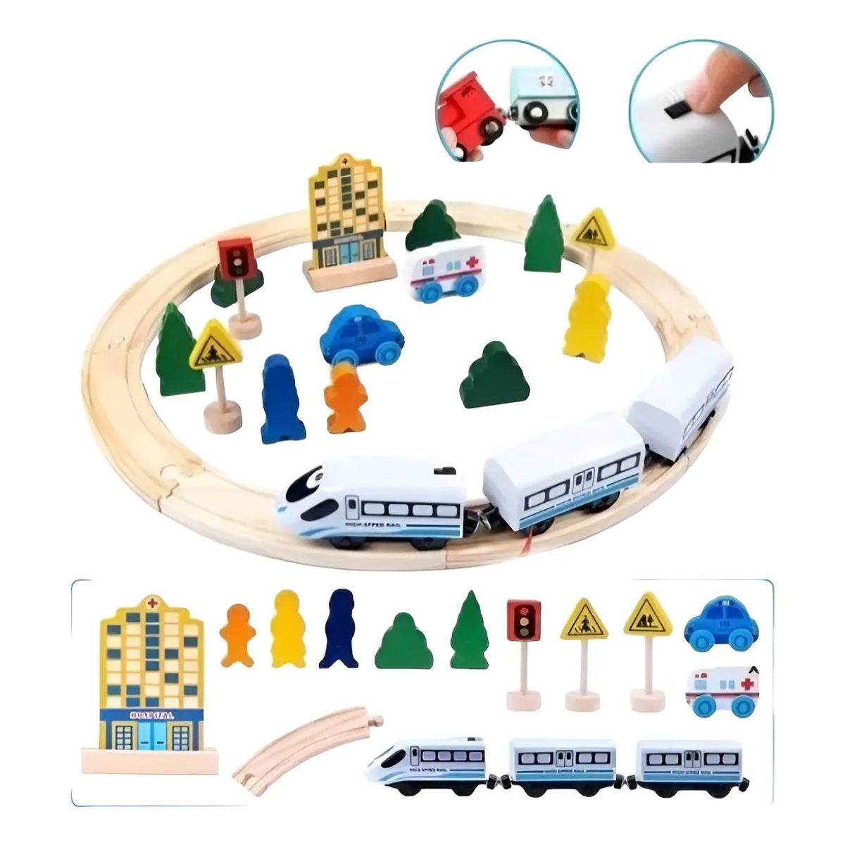 GENERICO - Tren de madera a pilas con pista y autos