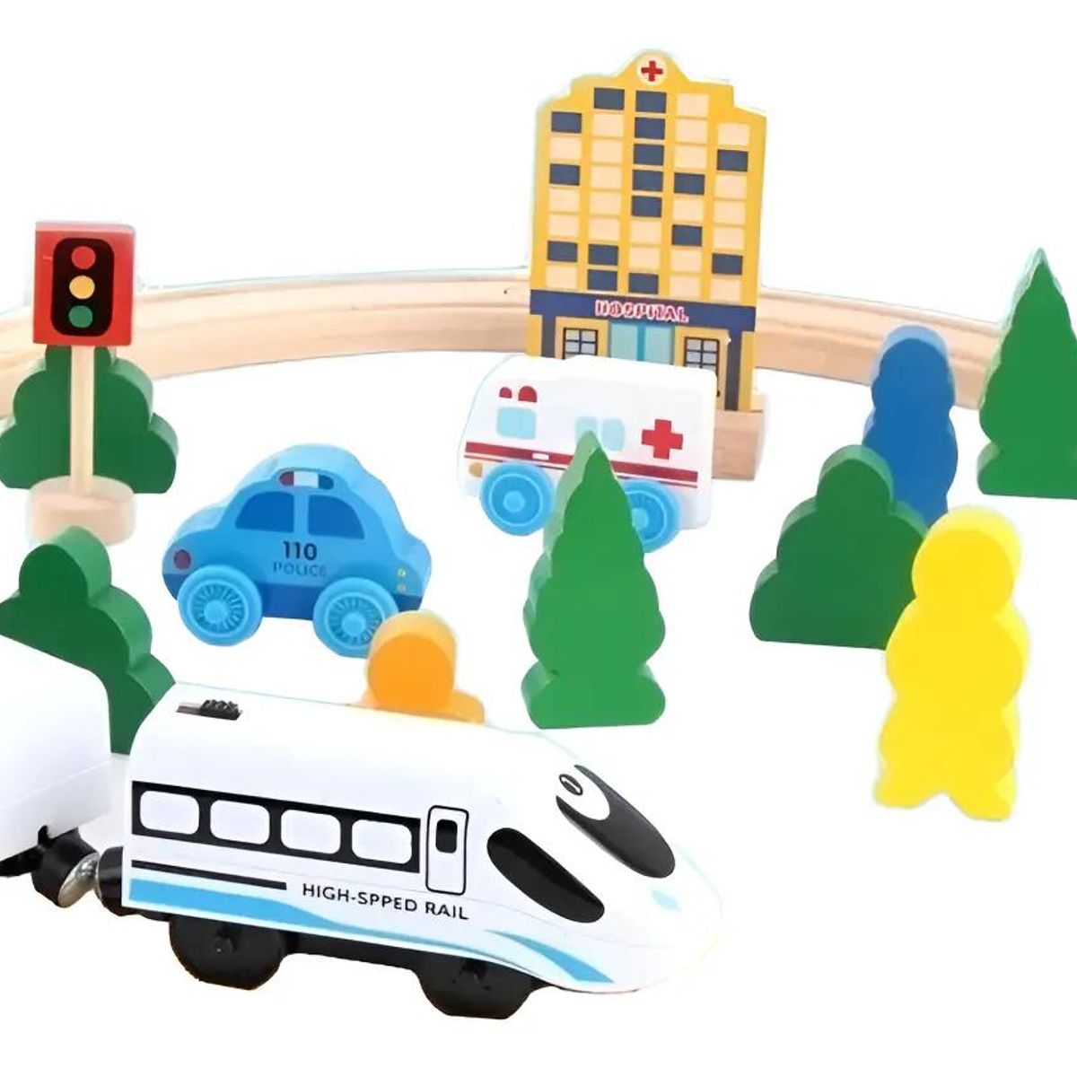 GENERICO - Tren de madera a pilas con pista y autos