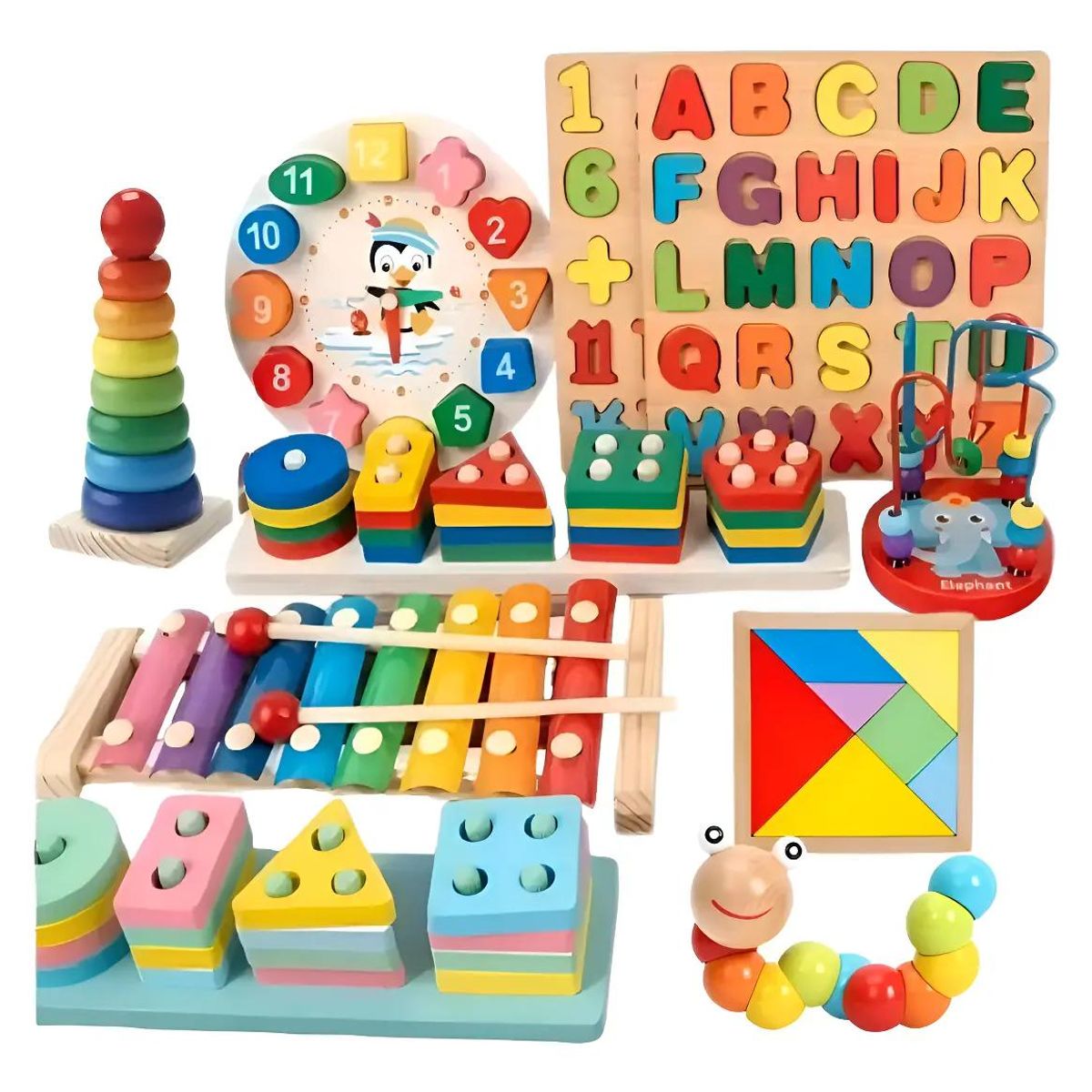 GENERICO - Pack 10 Juguetes Didácticos de Madera Montessori