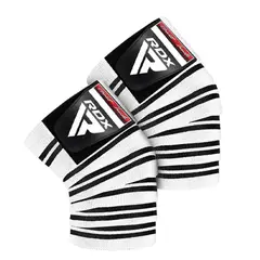 SDFIT - Vendas de Rodilla Par RDX Knee Wraps de Levantamiento Soporte WhiteBlack WAH-K1W+