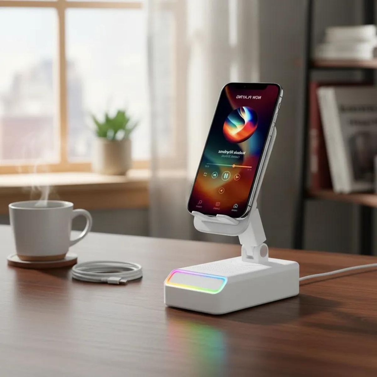 GENERICO - Parlante con Soporte Inducción Bass y Luz RGB Blanco