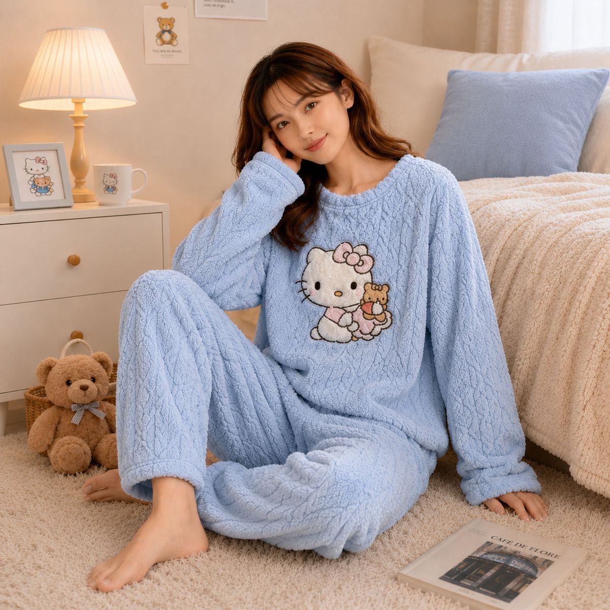 MAYORAL - Pijama Mujer Plush Trenzado Invierno Set Calido Pochacco - Gatito
