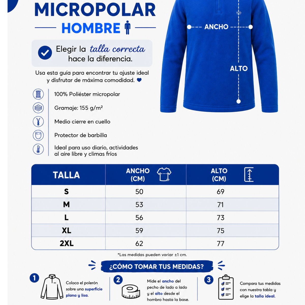 ROLY - Poleron Micropolar Adulto Abrigador Manga Larga 155grm2