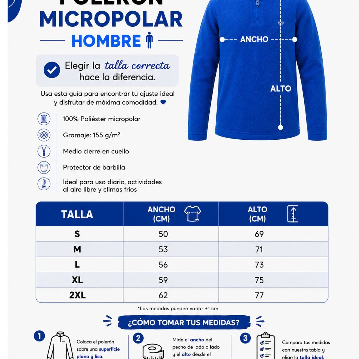 ROLY - Poleron Micropolar Adulto Abrigador Manga Larga 155grm2