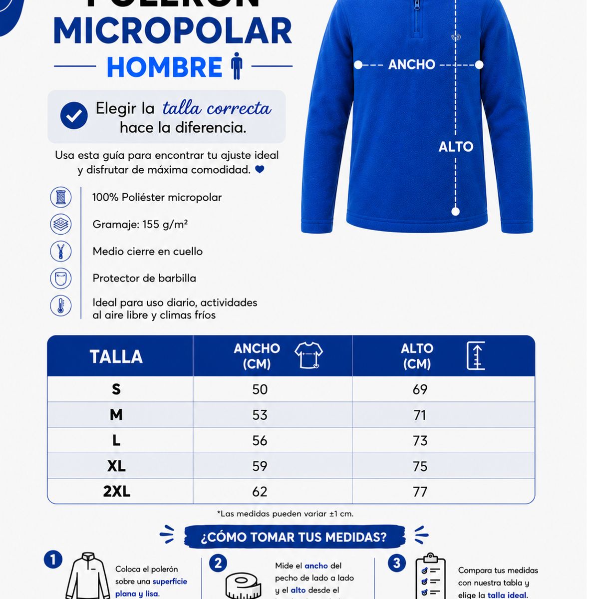 ROLY - Poleron Micropolar Adulto Abrigador Manga Larga 155grm2