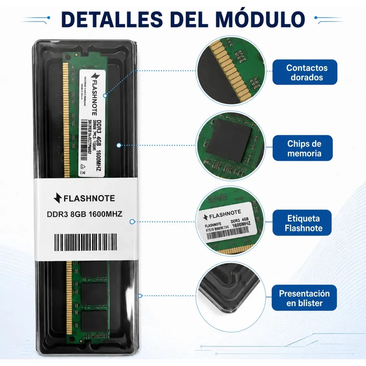 FLASHNOTE - Memoria Ram Flashnote 8gb Ddr3 1600mhz Dimm Para Pc De Escritorio