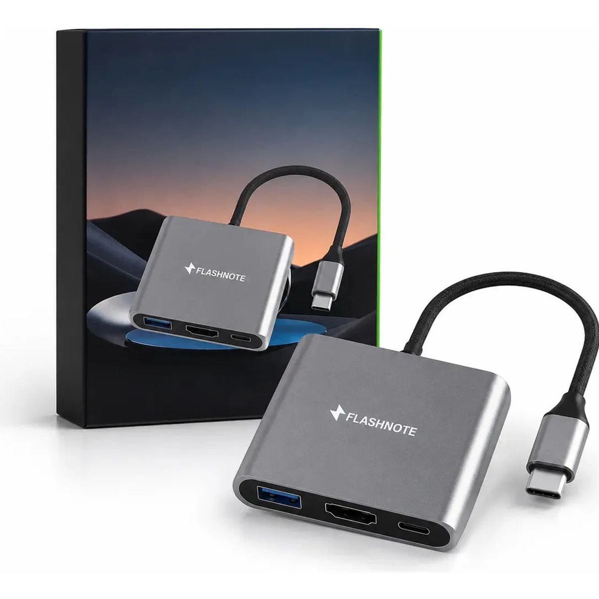 FLASHNOTE - Hub Adaptador Flashnote Usb Tipo C Usb-c 3 En 1 Multipuerto Hdmi 4k 60hz Usb 3.0 Pd 100w Carga Rapid