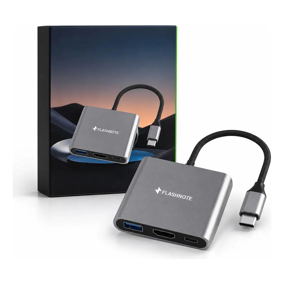 FLASHNOTE - Hub Adaptador Flashnote Usb Tipo C Usb-c 3 En 1 Multipuerto Hdmi 4k 60hz Usb 3.0 Pd 100w Carga Rapid