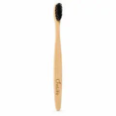 FLASHNOTE - Cepillo Dientes Bambu Owlife Cerdas Suave Biodegradable Libre Bpa Ecologico Negro